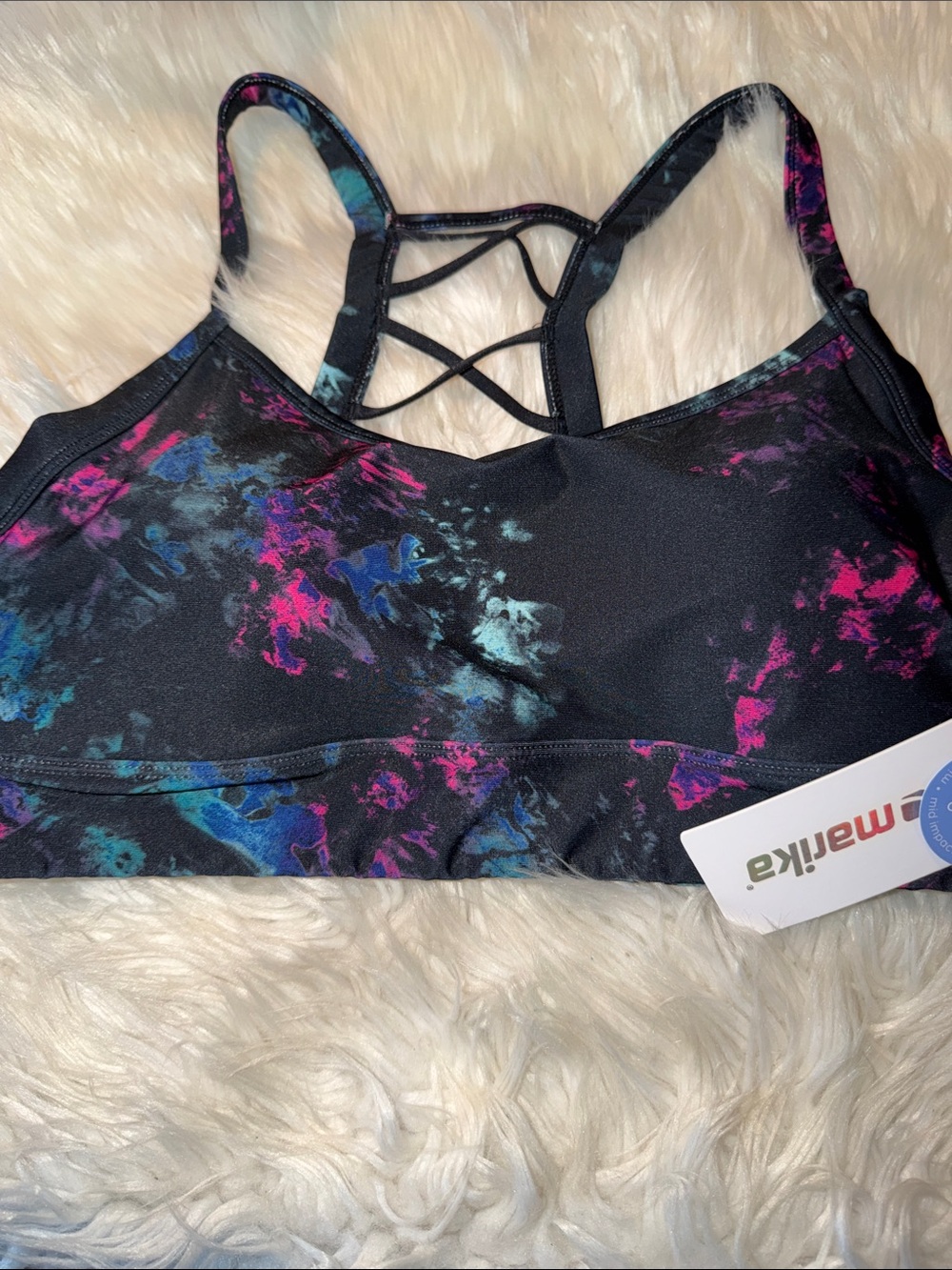 Marika Black Sports Bra with Pink & Blue Tie-Dye Accents